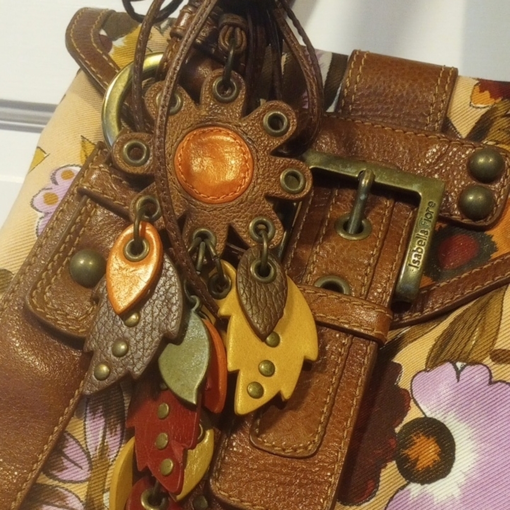 Isabella Fiore Floral Brown Leather Women's Bag - Picture 3 of 11